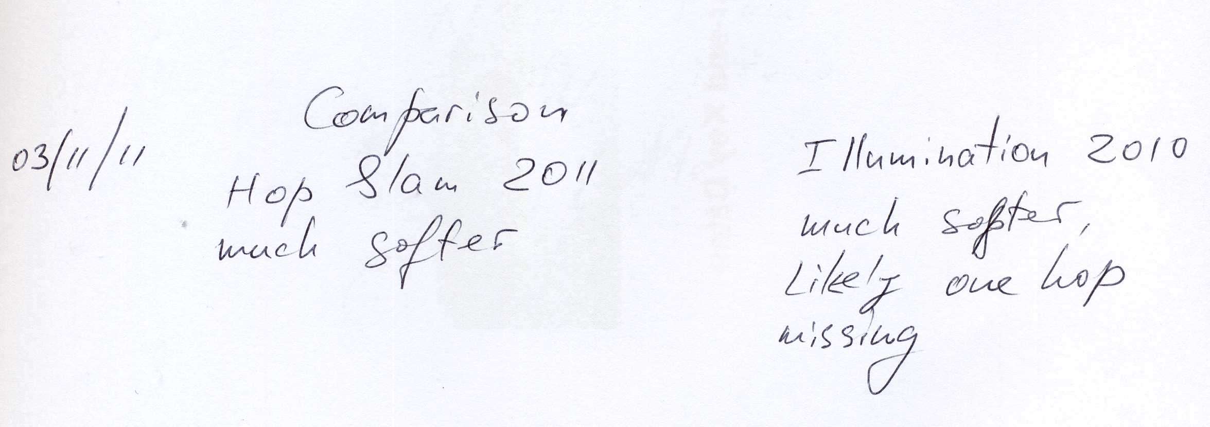 Comparison Hopslam 2011 and Illumination 2010